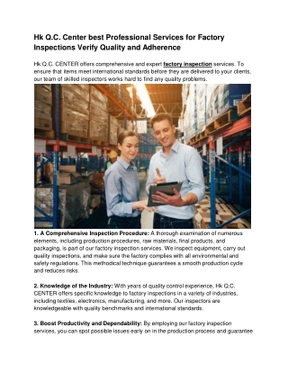 Hk Q.C. Center best Professional Services for Factory Inspections Verify Quality and Adherence