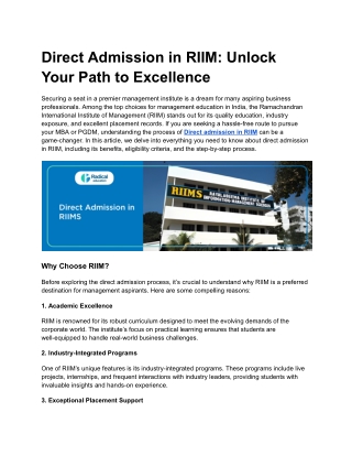 Direct Admission in RIIM_ Unlock Your Path to Excellence