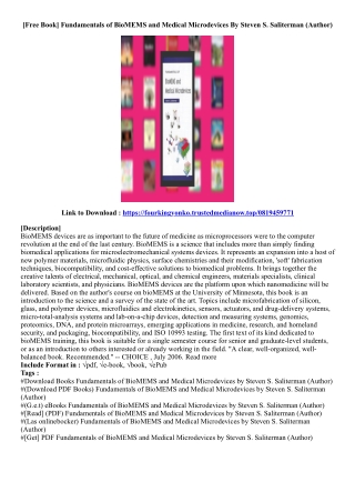 [Ebook Download] Fundamentals of BioMEMS and Medical Microdevices By Steven S. S