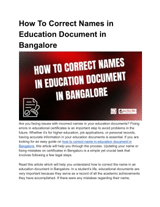 How To Correct Name in Education Document in Bangalore