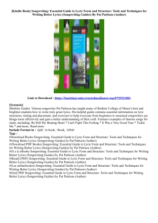 (Best Ebook) Songwriting: Essential Guide to Lyric Form and Structure: Tools and