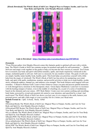 (View PDF) The Witch's Book of Self-Care: Magical Ways to Pamper, Soothe, and Ca