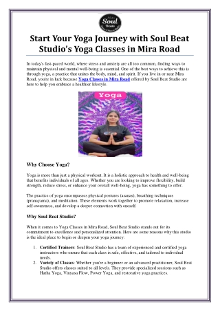 Yoga Classes in Mira Road by Soul Beat Studio