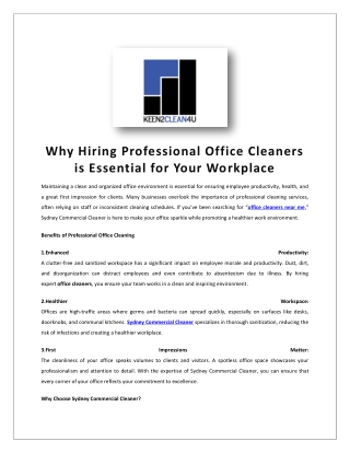 Commercial Cleaning Services Company in Sydney | Sydney Commercial Cleaner