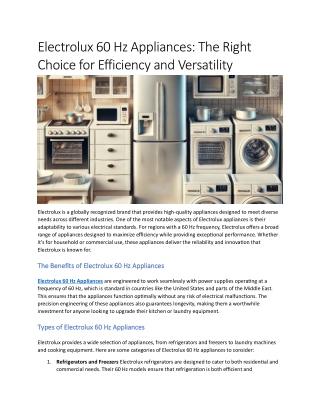 Electrolux 60 Hz Appliances