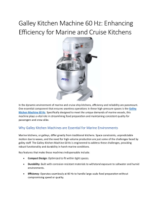 Galley Kitchen Machine 60 Hz