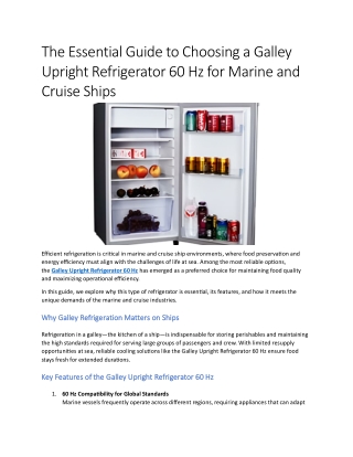 The Essential Guide to Choosing a Galley Upright Refrigerator 60 Hz for Marine and Cruise Ships