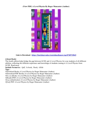 [Kindle Book] A Level Physics By Roger Muncaster (Author)