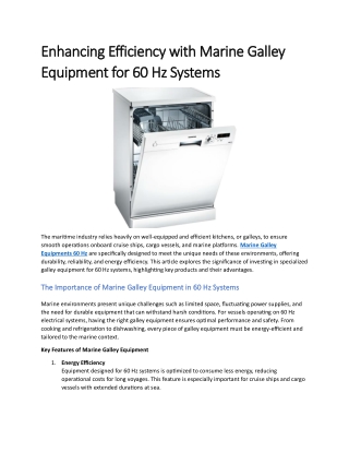 Enhancing Efficiency with Marine Galley Equipment for 60 Hz Systems