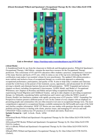 (Download) Willard and Spackman's Occupational Therapy By Dr. Glen Gillen Ed.D O