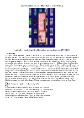 (Get Ebook) To Love Jason Thorn By Ella Maise (Author)