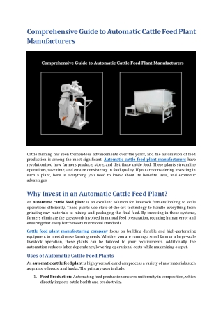 Comprehensive Guide to Automatic Cattle Feed Plant Manufacturers
