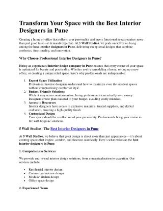 Convert Your Space with the Best Interior Designers in Pune