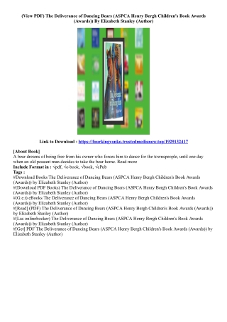 (Free Download) The Deliverance of Dancing Bears (ASPCA Henry Bergh Children's B