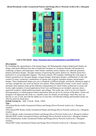 [Get Ebook] Arabic Geometrical Pattern and Design (Dover Pictorial Archive) By J