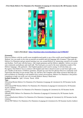 (Free Download) Hebrew For Dummies (For Dummies (Language & Literature)) By Jill