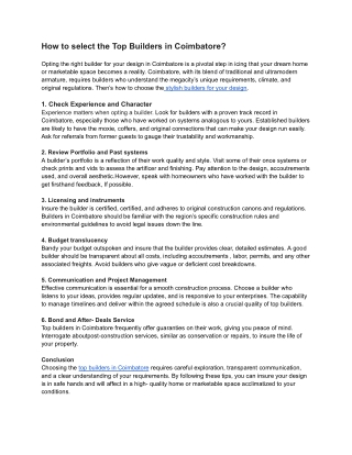 Top Builders in Coimbatore