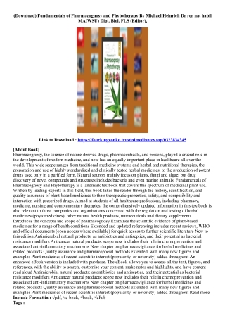 (View PDF) Fundamentals of Pharmacognosy and Phytotherapy By Michael Heinrich Dr