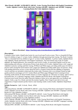 (Download) ARABIC ALPHABETS ABJAD - Letter Tracing Work Book with English Transl