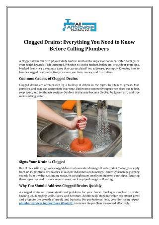 Clogged Drains: Everything You Need to Know Before Calling Plumbers