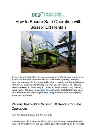 How to Ensure Safe Operation with Scissor Lift Rentals