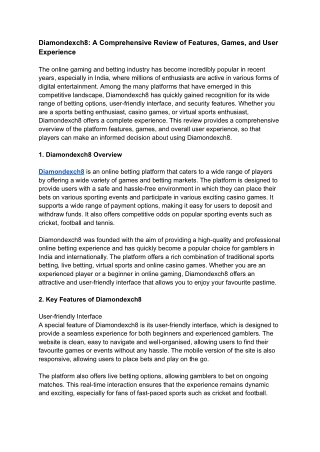 Diamondexch8_ A Comprehensive Review of Features, Games, and User Experience