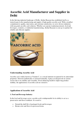 Ascorbic Acid Manufacturer and Supplier in Delhi