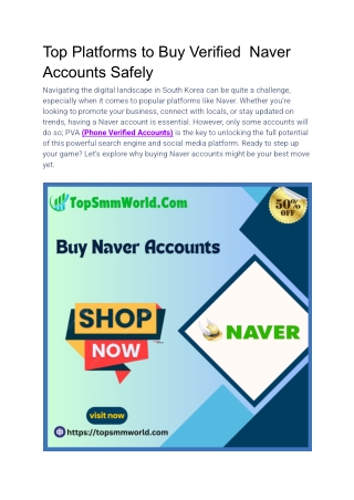 Top Platforms to Buy Verified  Naver Accounts Safely