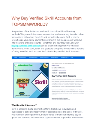 Why Buy Verified Skrill Accounts from TOPSMMWORLD