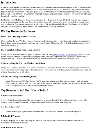 We Buy Houses in Baltimore: Top Reasons to Sell Today!