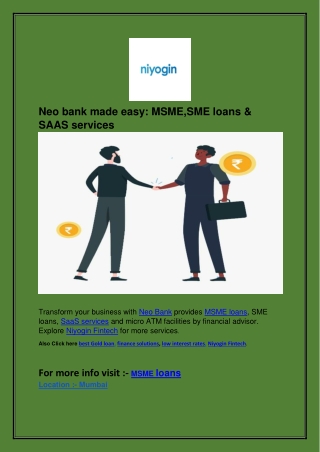 Neo bank made easy: MSME,SME loans & SAAS services