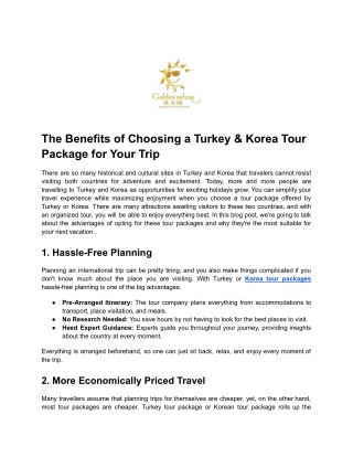 The Benefits of Choosing a Turkey & Korea Tour Package for Your Trip