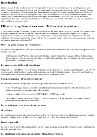 Efficacité énergétique des serveurs, clé d’un hébergement vert