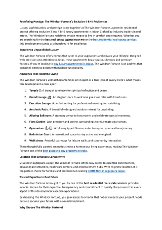 Redefining Prestige: The Windsor Fortune’s Exclusive 4 BHK Residences