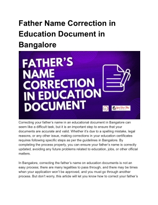 _Eligibility For Father Name Correction In Education Document In Bangalore If you want to correct your name in education