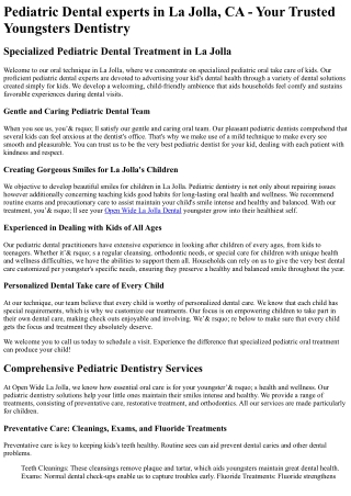 Pediatric Dentist La Jolla