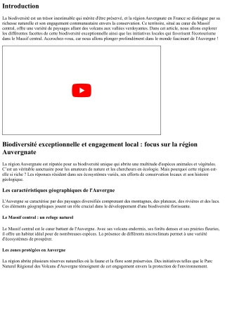 Biodiversité exceptionnelle et engagement local : focus sur la région Auvergnate