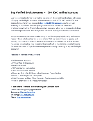 Most Sites To Buy Verified ByBiT Accounts Aged