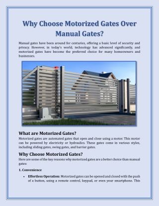 Why Choose Motorized Gates Over Manual Gates