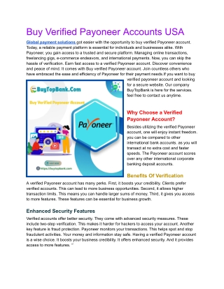 Buy Verified Payoneer Accounts USA