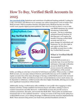 How To Buy, Verified Skrill Accounts In 2025