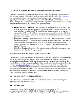 Key Factors To Focus On While Choosing the Right Sun Protection Duo