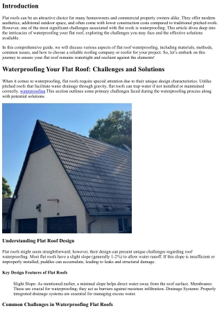 “Waterproofing Your Flat Roof: Challenges and Solutions”