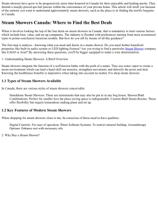 “Steam Showers Canada: Where to Find the Best Deals”