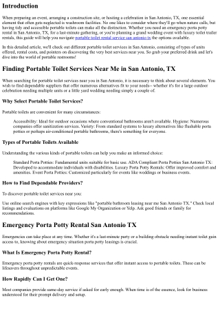 Finding Portable Toilet Solutions Near Me in San Antonio, TX