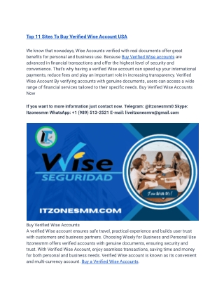 Top 11 Sites To Buy Verified Wise Account USA