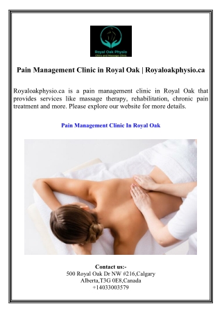 Pain Management Clinic in Royal Oak  Royaloakphysio.ca