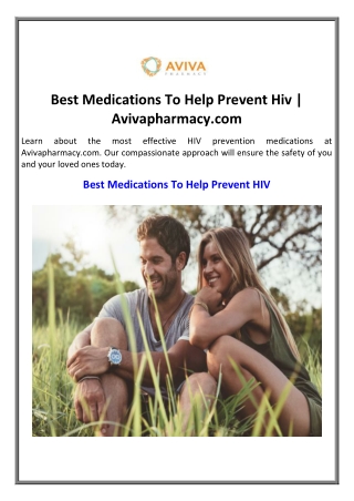 Best Medications To Help Prevent Hiv | Avivapharmacy.com