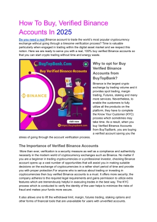 How To Buy, Verified Binance Accounts In 2025