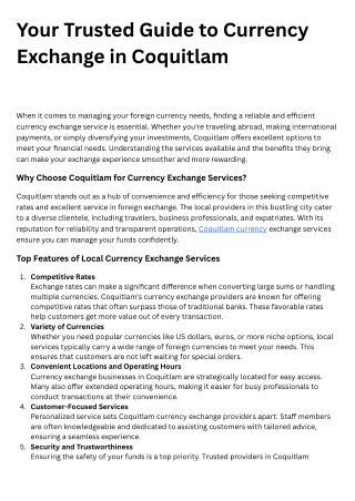 Your Trusted Guide to Currency Exchange in Coquitlam